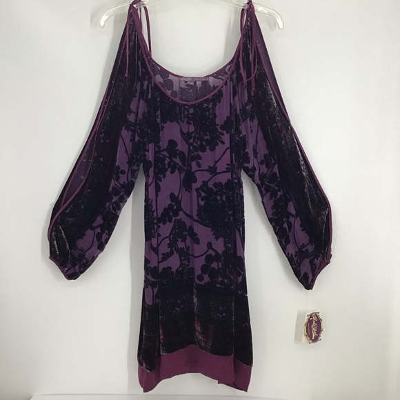 Hale’ Bob NWT Floral Mesh & Velvet Silk Blend Tunic Dress Boho Purple Size Med - Picture 11 of 13
